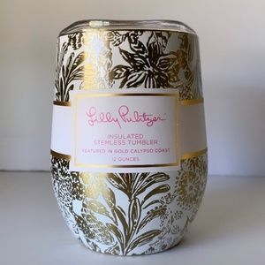 LILLY PULITZER INSULATED STEMLESS TUMBLER - GOLD CALYPSO COAST